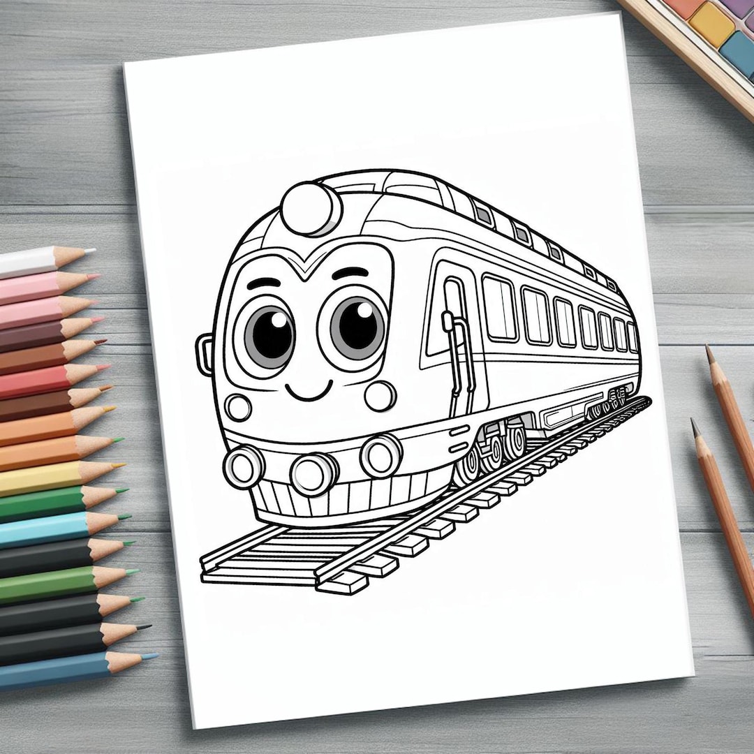 50 pagine da colorare di treni da stampare, libro da colorare di treni