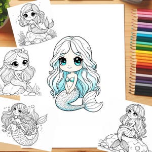 50 Cute Mermaid Coloring Pages - Coloring Book For Adults And Kids, Fantasy Mermaid Castle Coloring Pages, Instant Download, Printable