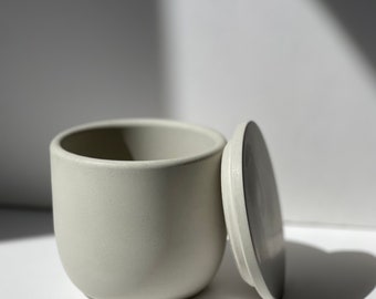 Handgemaakte cementpot met deksel | Moderne opslagcontainer | Snuisterijpotje | Klein sieradendoosje | Decoratie: