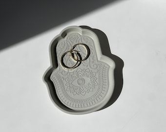 Hamsa-cement sieradenbakje | Minimalistische woondecoratie