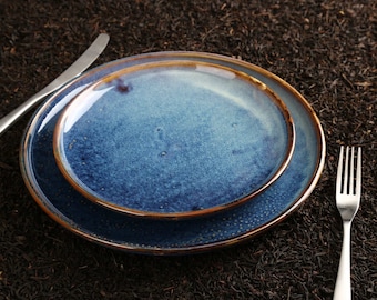 Cerulean Elegance: Fine Porcelain Dinner Plates, Nordic-Inspired, Regal Charm