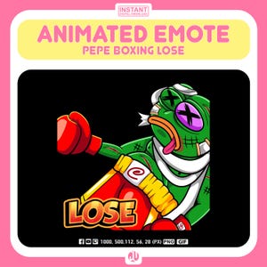 Pepe Boxing Animated Emote – Funny Twitch & Discord GIF – Meme Gamer Overlay | LOSE | Twitch GIFs | funny GIFs, meme emotes, hype reactions