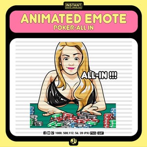 Poker Girl ALL IN Emote animado | Twitch & Discord GIF | Reação a jogos de azar, cassino, jogo de cartas | Download digital