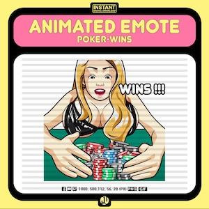 Garota de pôquer ganha emote animado | Twitch e Discord GIF | Reação a jogos de azar, cassino e jogo de cartas | Download digital