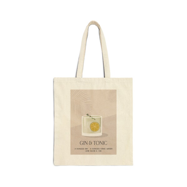 Gin and Tonic cocktail tote bag, cocktail tote bag, drinking, party, Cotton Canvas Tote Bag