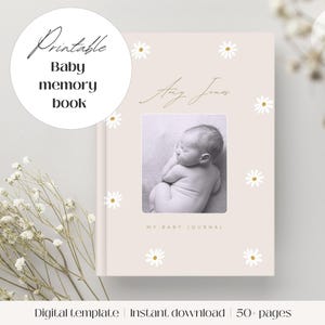 Baby book first year digital template | Printable baby memory book | Custom baby book | Baby keepsake book | Daisy baby photo album | Canva