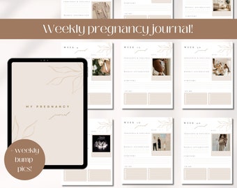 Wekelijks zwangerschapsdagboek | Dagboeken voor moeders, afdrukbaar dagboek voor zwangerschapsgeheugenboek bewerkbaar in Canva