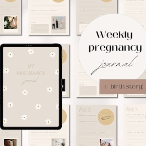 Weekly Pregnancy Journal: Minimalist Daisy Design (Canva Editable, Digital Download)