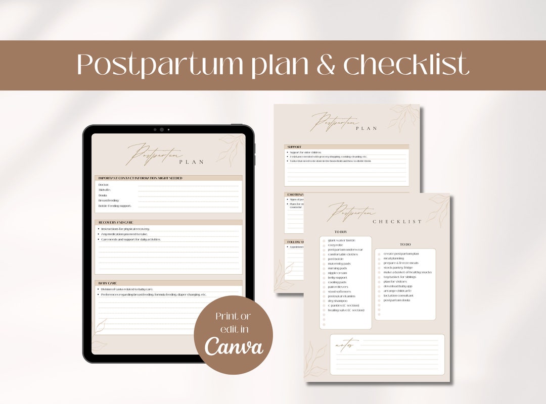 Printable Postpartum Plan Template &amp; Postpartum Essentials Checklist ...