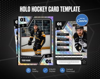 Holographic Hockey Trading Card Template, Editable Canva Player Design, Custom Sports Card Printable Gift