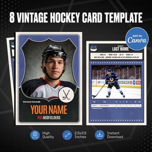 Vintage hockeykaart canvassjabloon, maak je eigen aanpasbare sportkaart, gepersonaliseerde doe-het-sportkaart, afdrukbare cadeaus schoolteam