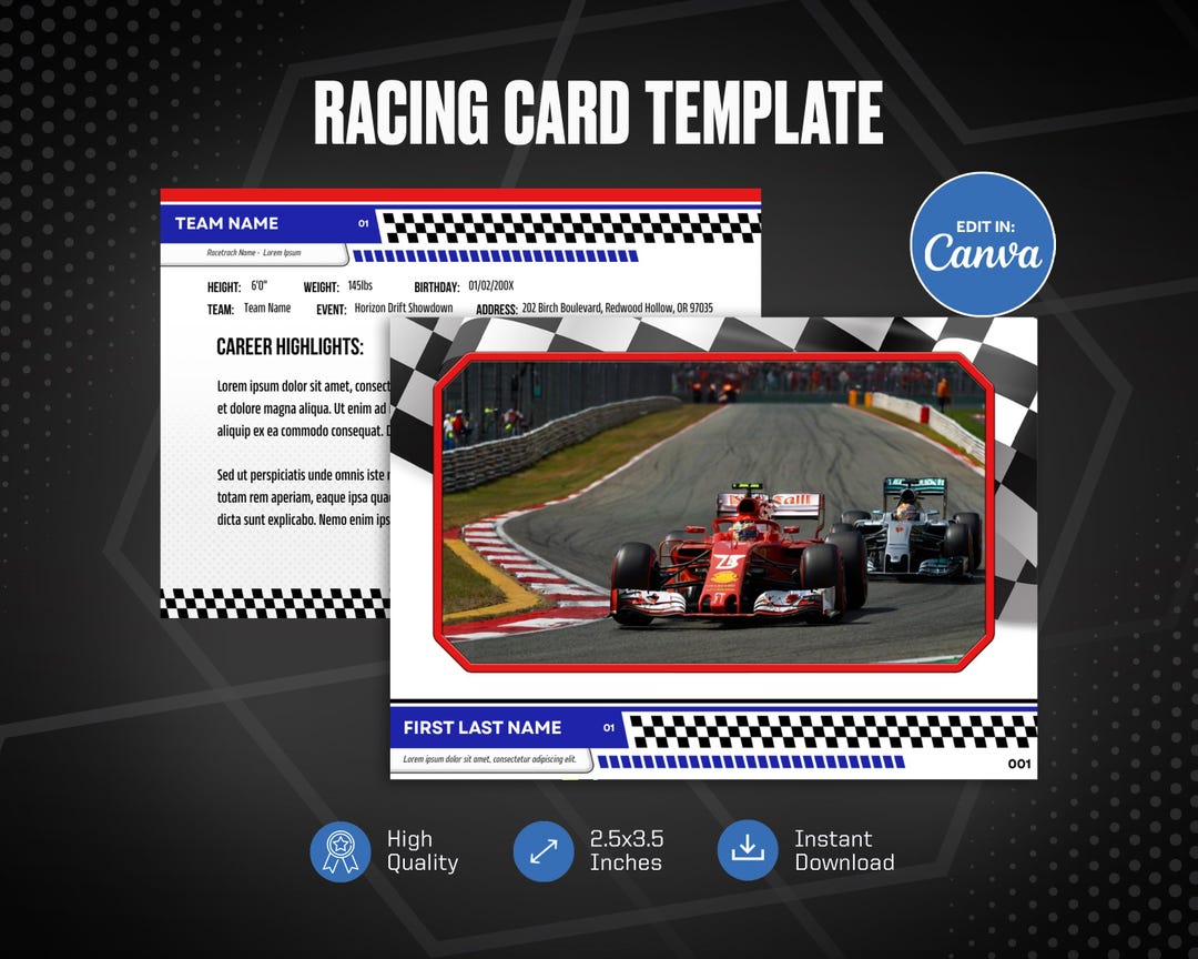 C Racing Roster Template Racing Card Canva Template, Personalized DIY Motorsport Card, Create ...