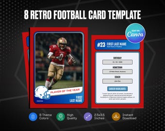 Retro Football Trading Card Canva Template, Create Your Own Customizable Sports Card, Personalized DIY Sport, Printable School Team Gifts