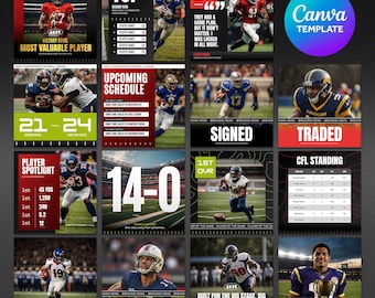 Football Canva Template Bundle Set, Sports Social Media Kit, Game Day Graphics Pack, Player Spotlight Design, Branding Kit Digital Marketing