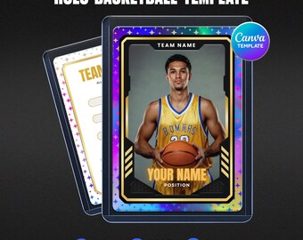 Sparkle Holo Basketball Card Canva Template, Custom Player Collectible, Star Holographic Trading Card, Personalized Athlete Gift