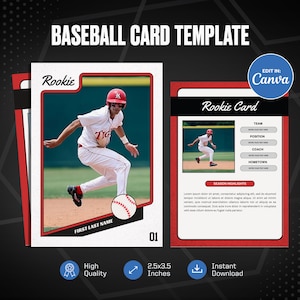Modello tela per cartolina da baseball retrò, crea la tua carta sportiva personalizzabile, carta sportiva fai-da-te personalizzata, regali stampabili per la squadra scolastica