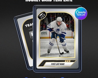 Two Tone Hockey Card Canva Template, Gold Silver Arch Design, Puck Badge, Player Stats Back, Personalized Athlete Gift, Instant Download