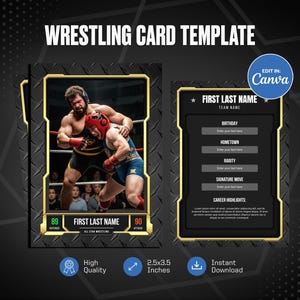 Wrestling Sammelkarte Canva Vorlage, Erstelle deine eigene anpassbare Sportkarte, personalisierte DIY Sportkarte, druckbare Schulteam Geschenke