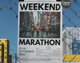 Race Day Poster Template, Run Club Canva Editable, Marathon Running Flyer Printable Fitness Event Download