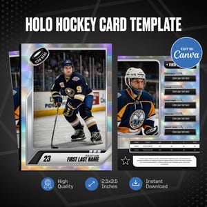 Holographische Hockeykarte Canva-Vorlage, erstellen Sie Ihre eigene anpassbare Sportkarte, personalisierte DIY Sportkarte, druckbare Schulteamgeschenke