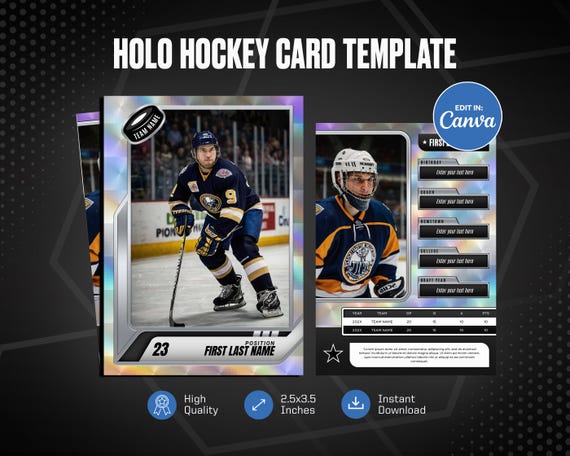 Holographic Hockey Card Canva Template, Create Your Own Customizable Sports Card, Personalized DIY Sport Card, Printable School Team Gifts - Etsy Holographic Hockey Card Canva Template, Create Your Own Customizable Sports Card, Personalized DIY Sport Card, Printable School Team Gifts - Etsy