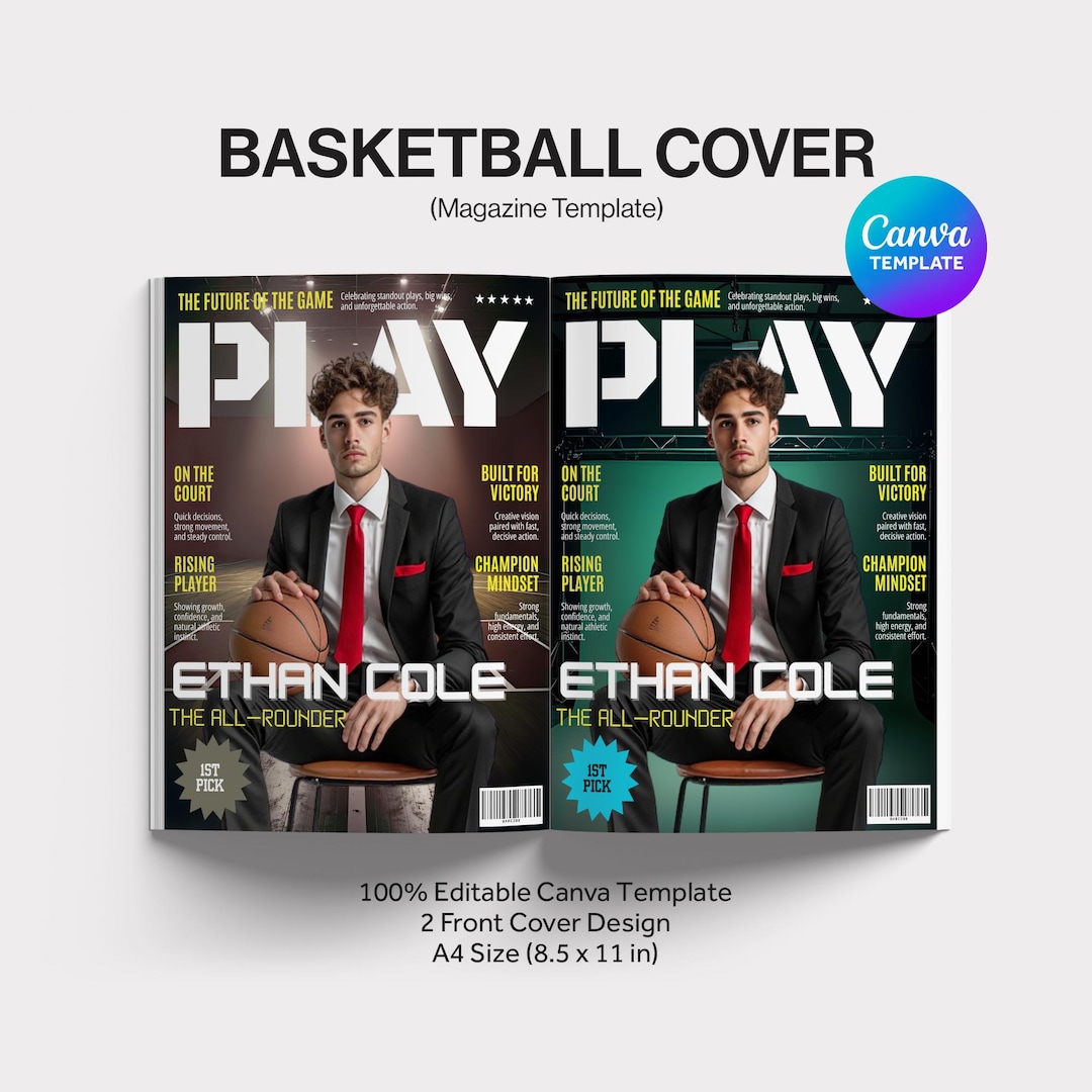 Basketball Magazine Cover Canva Template, Editable Sports Cover Design ...