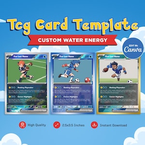 Plantilla de tarjeta TCG, tarjeta personalizada de Pokémon, crea tu propia tarjeta deportiva personalizable, tarjeta coleccionable de fútbol, tarjeta de Pokémon personalizada para hacer tú mismo