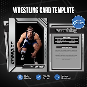 Wrestling Sammelkarte Canva Vorlage, Erstelle deine eigene anpassbare Sportkarte, personalisierte DIY Sportkarte, druckbare Schulteam Geschenke