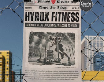 Gym Newspaper Canva Poster Template, Retro Fitness Print Design, Editable Strength Training Wall Art, Cardio Workout, Instant Download