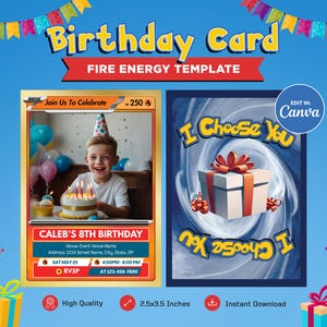 Birthday Invitation Card Template, Pokeman Themed Custom Card, Customizable Trading Card Canva Template, Personalized DIY Pokemone Tcg