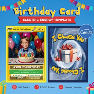 Birthday Invitation Card Template, Pokeman Electric Themed Custom Card, Customizable Trading Card Canva, Personalized DIY Pokemone Tcg