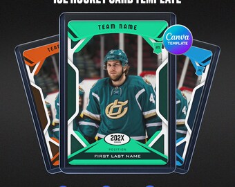 Custom Ice Hockey Player Card, Frost Blue Creese Copper Bench Mint Theme, Player Info Back, Personalized Athlete Gift, Instant Download