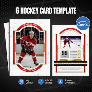 Modello di carta da hockey Canva, crea la tua carta sportiva personalizzabile, carta da principiante, carta sportiva fai da te personalizzata, regali stampabili per la squadra scolastica