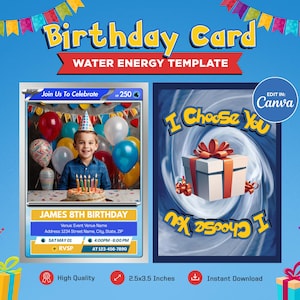 Birthday Invitation Card Template, Pokeman Water Themed Custom Card, Customizable Trading Card Canva Template, Personalized DIY Pokemone Tcg