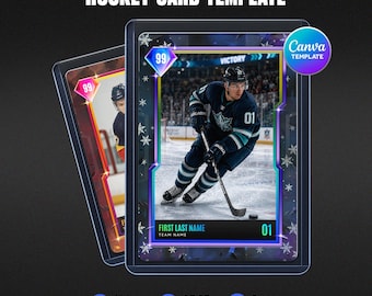 Hockey Trading Card Canva Template, Ice & Fire Neon Holo Design, Custom Player Name Number, Personalized Athlete Gift, Instant Download