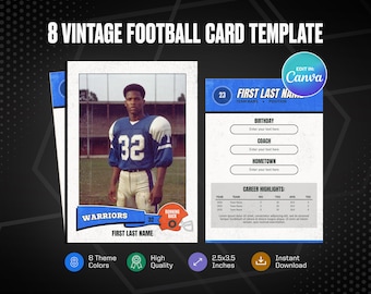 Custom Vintage Football Card Canva Template Editable Sports Trading Card DIY Personalized Player Card Printable Team Gift Idea
