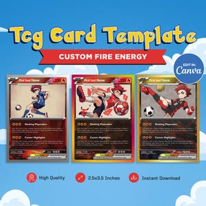 Modèle de carte TCG, carte personnalisée Pokemon, créez votre propre carte de sport personnalisable, carte de football à collectionner, carte Pokemone DIY personnalisée
