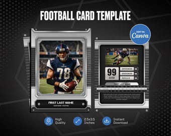 Editable Football Card Template Canva, Custom Player Trading Design, Sports Printable Gift