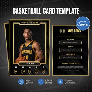 Basketbalkaart canvassjabloon, maak je eigen aanpasbare sportkaart, gepersonaliseerde doe-het-sportkaart, afdrukbare cadeaus schoolteam