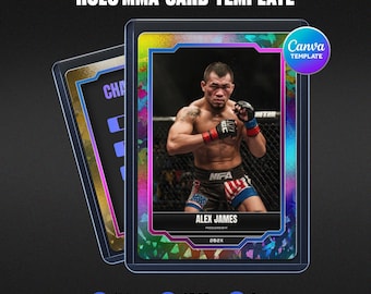 Holographic MMA Trading Card Template Canva, Editable Fighter Profile Card, Fight Night Athlete Design, Printable Combat Sports