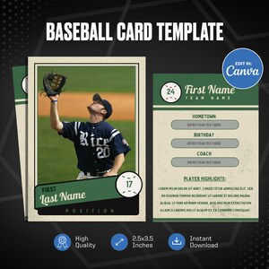Modello tela per cartolina da baseball retrò, crea la tua carta sportiva personalizzabile, carta sportiva fai-da-te personalizzata, regali stampabili per la squadra scolastica