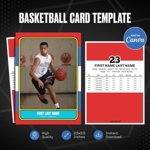 Vintage Basketball Karte Canva Vorlage, erstellen Sie Ihre eigene anpassbare Sportkarte, personalisierte DIY Sportkarte, druckbare Schulteam Geschenke
