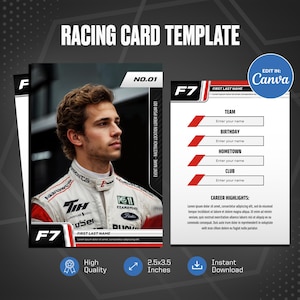 Rennkarte Canva Vorlage, personalisierte DIY Motorsport Karte, erstellen Sie Ihre eigene anpassbare Sportkarte, druckbare Schulteam Geschenke