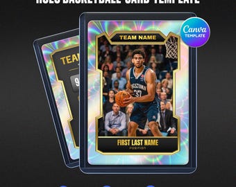 Editable Holographic Basketball Trading Card Canva Template, Custom Photo Sports Printable Front Back, Senior Night Gift, Youth Souvenir