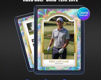 Holographic Golf Trading Card Canva Template, Custom Sports Photo Printable Front Back, Silver Gold Theme, High School Golfer Souvenir
