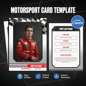Rennkarte Canva Vorlage, personalisierte DIY Motorsport Karte, erstellen Sie Ihre eigene anpassbare Sportkarte, druckbare Schulteam Geschenke