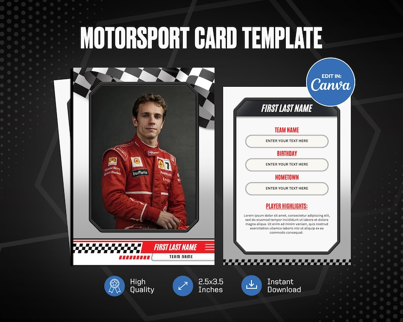 Racing Card Canva Template, Personalized DIY Motorsport Card, Create ...