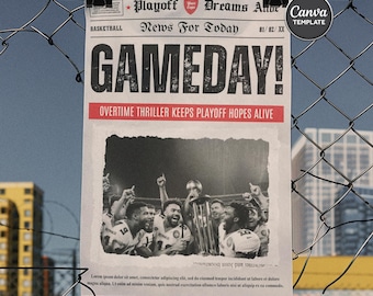 Football Gameday Newspaper Style A3 Poster Canva Template, Editable Sports Flyer, Custom Wall Art, Team Poster for Players, Coaches, Fans