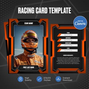 Rennkarte Canva-Vorlage, personalisierter DIY Motorsport-Karten-Ersteller, erstellen Sie Ihre eigene anpassbare Sportkarte, druckbare Schulteam-Geschenke