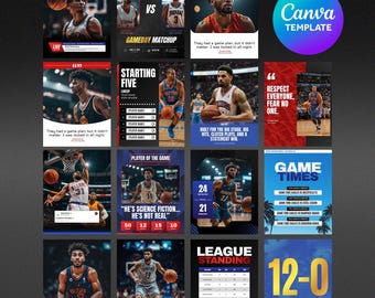 Basketball Social Media Canva Template, Game Day Post Pack, Editable Sport Graphic Bundle, Team Announcement Template, Instant Download